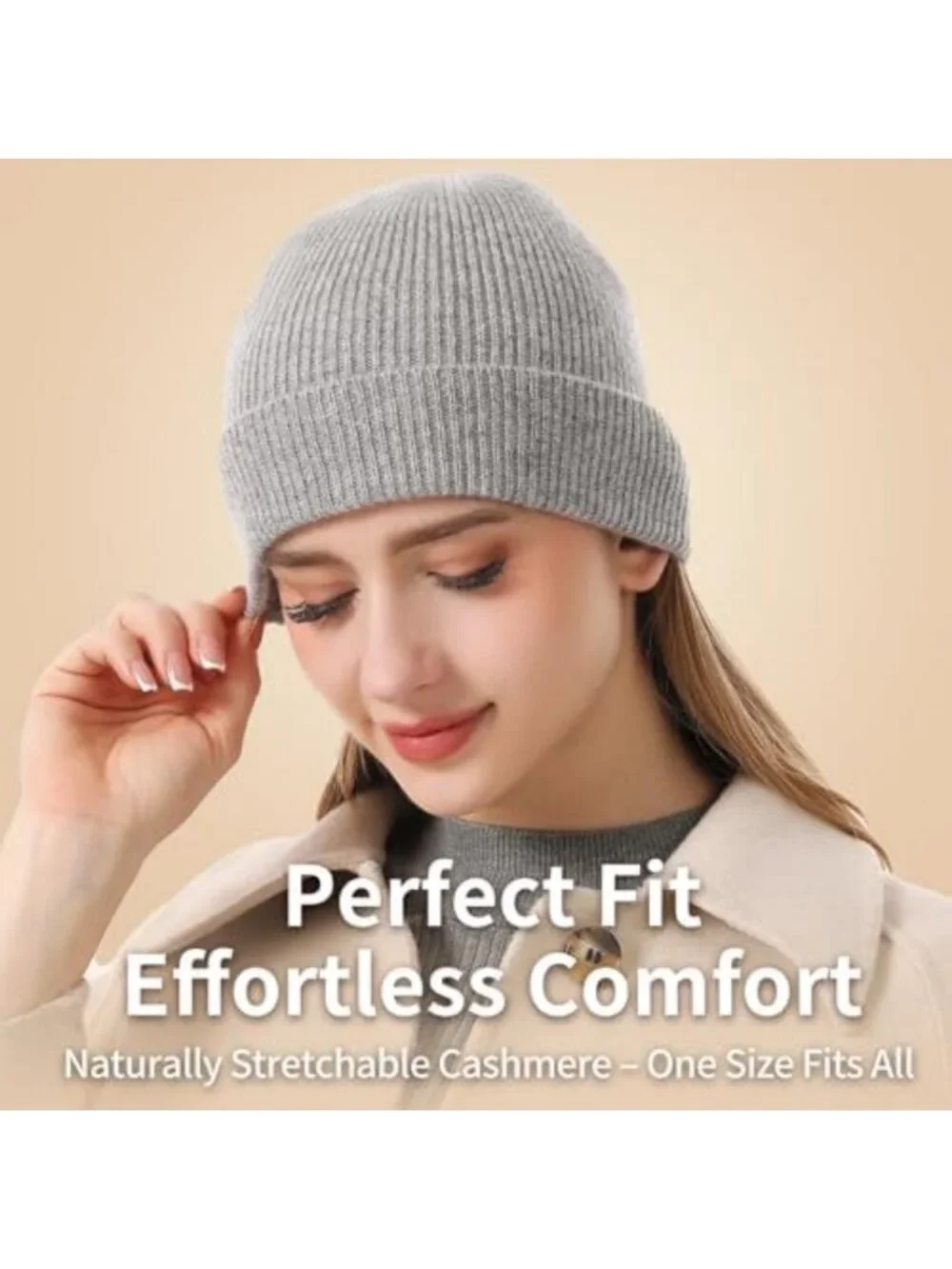 Luxurious 100% Cashmere Beanie for Women, Soft Knit Winter Hat with Gift Box